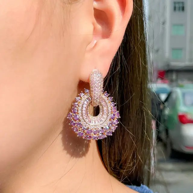 Purple Pink Cz Earrings