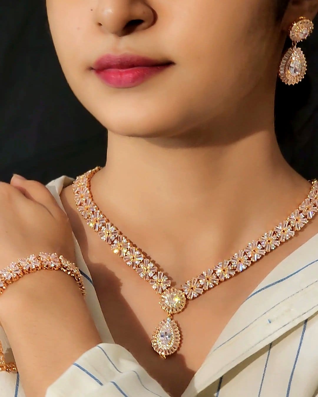 Brides Glam - Pink Zircon Necklace set By Bridesglam. Whatsapp: 03224277666  www.bridesglam.com