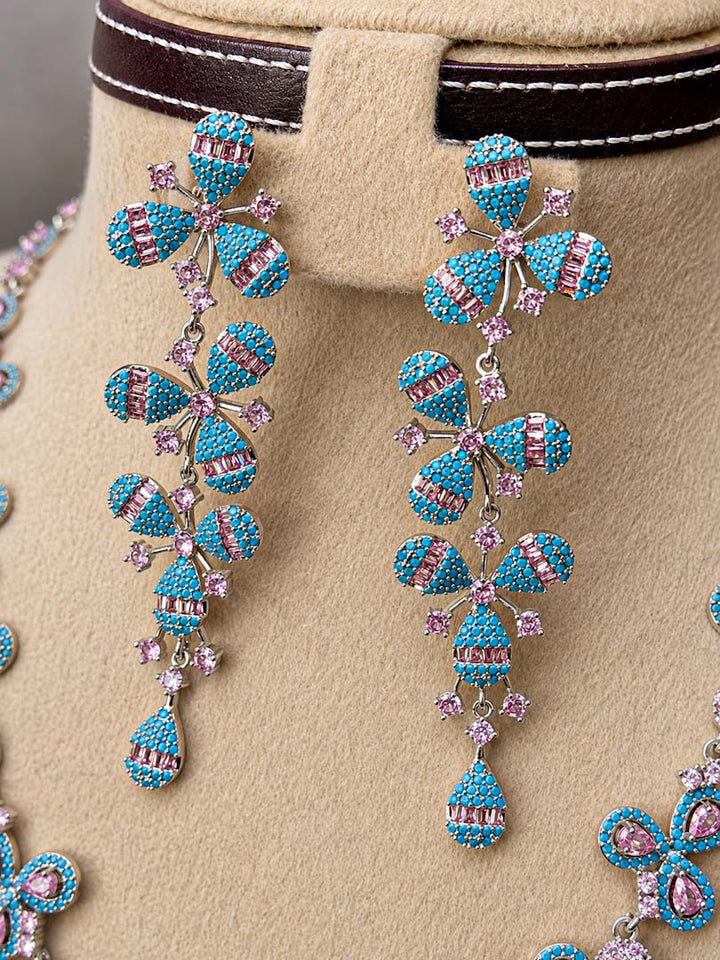 Pink &amp; Ferozi Flower Necklace