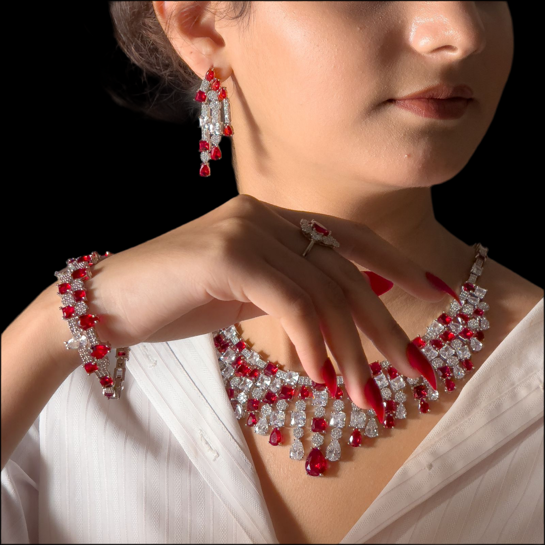 Luxury Red Zircons Bride Set