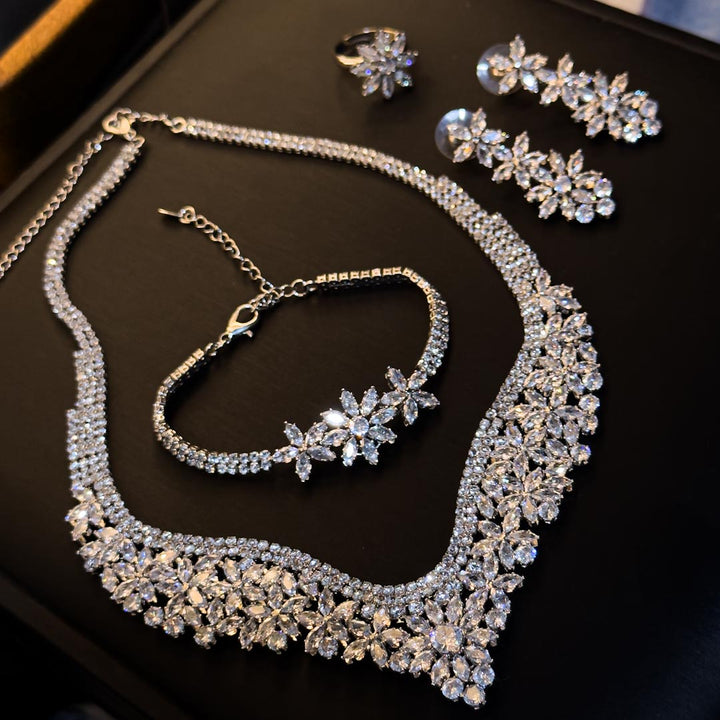 Diamond Cut Flower Design Cz Set
