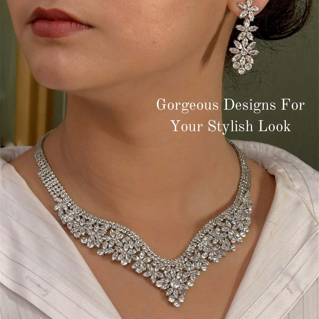 Diamond Cut Flower Design Cz Set