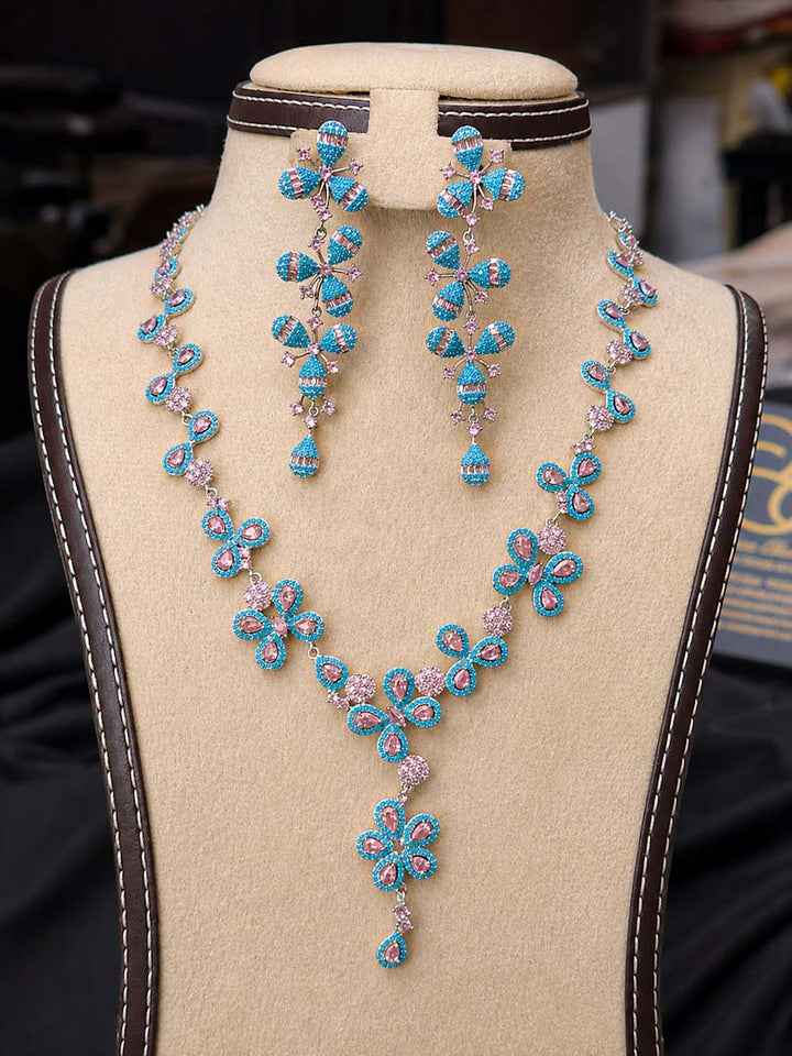 Pink &amp; Ferozi Flower Necklace