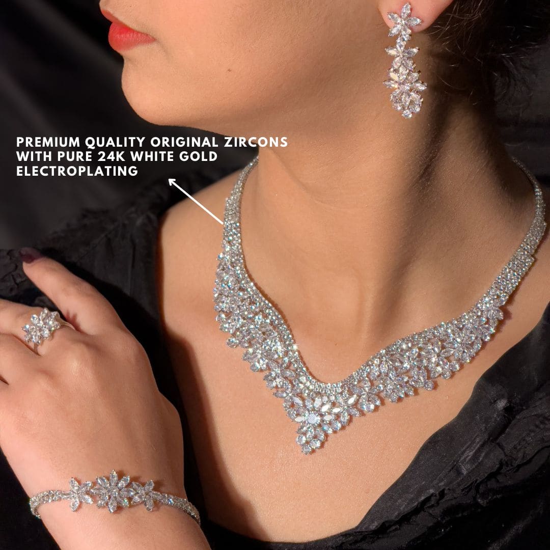 Diamond Cut Flower Design Cz Set