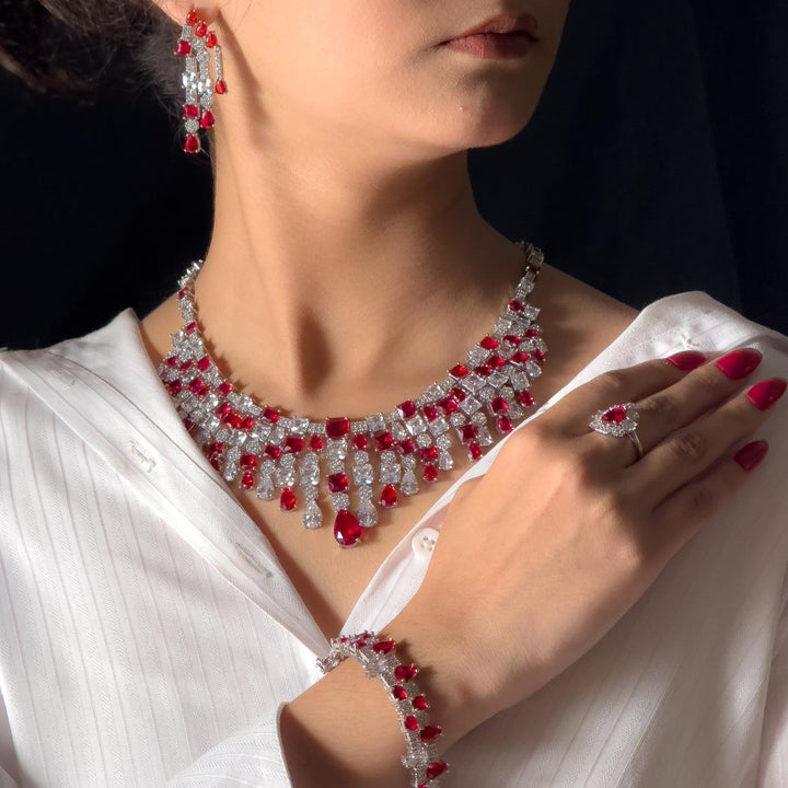 Luxury Red Zircons Bride Set