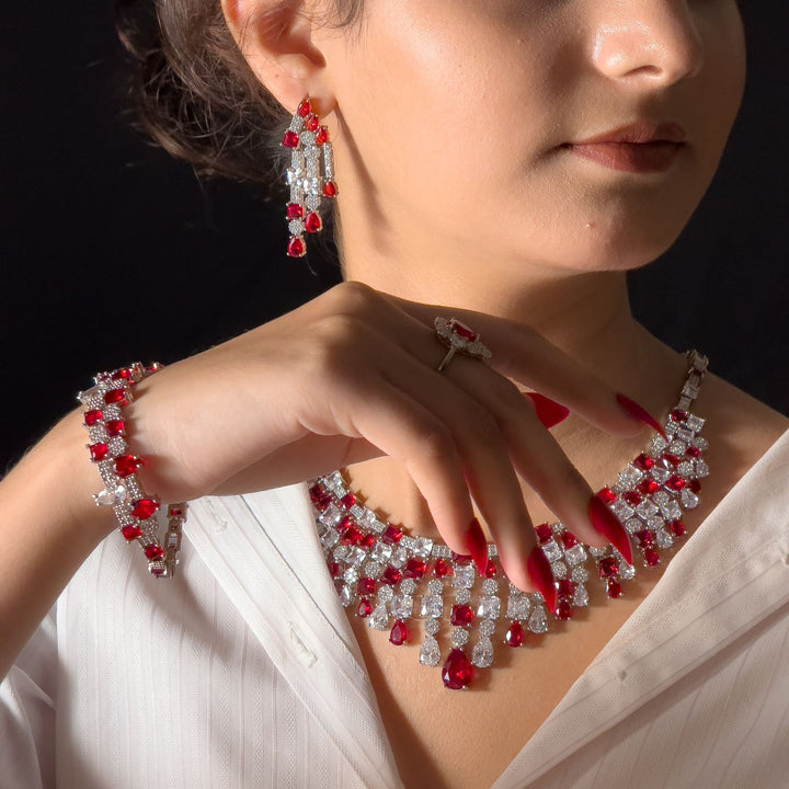 Luxury Red Zircons Bride Set