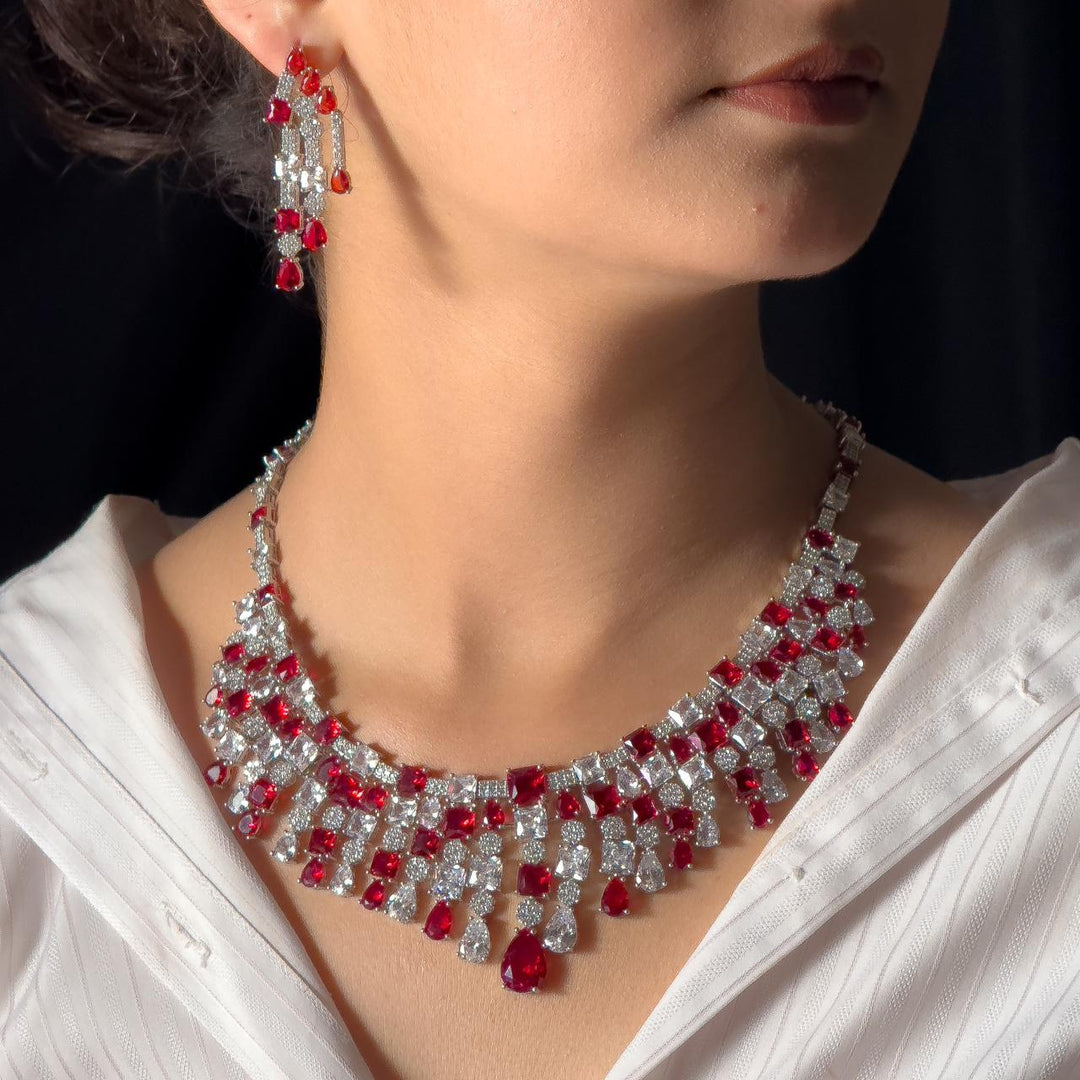 Luxury Red Zircons Bride Set