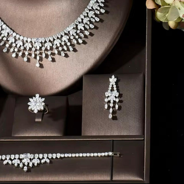 Leaf Design Cz Necklace Set