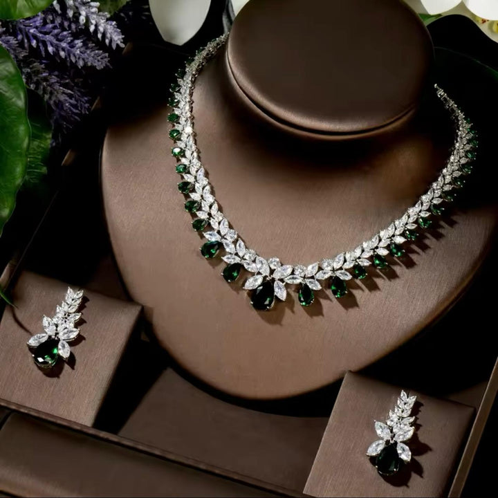 Green Water Drop Cz Set