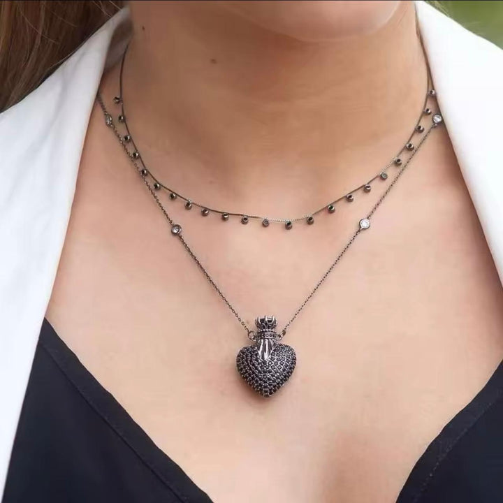 Gun Black Cz Heart Necklace