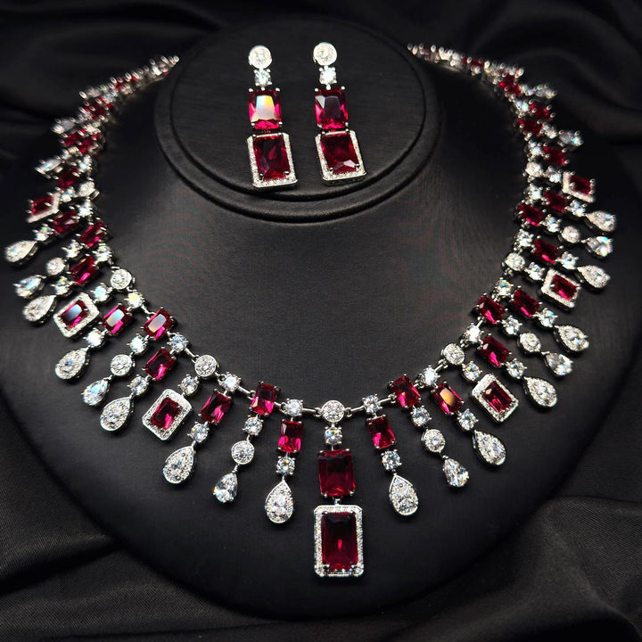 Maroon Square Cut Cz Bride Set