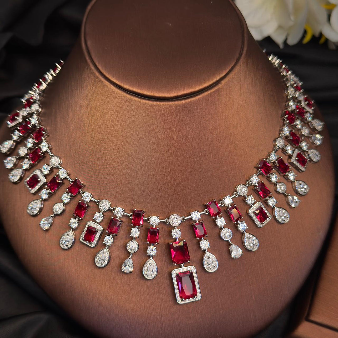 Maroon Square Cut Cz Bride Set