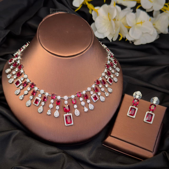 Maroon Square Cut Cz Bride Set