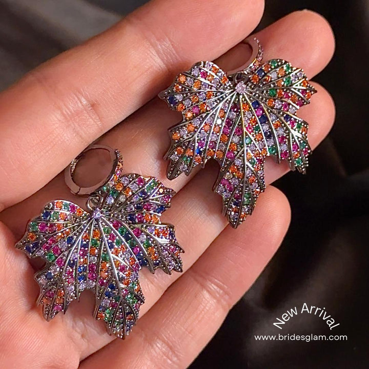 Colorful Leaf Cz Earrings