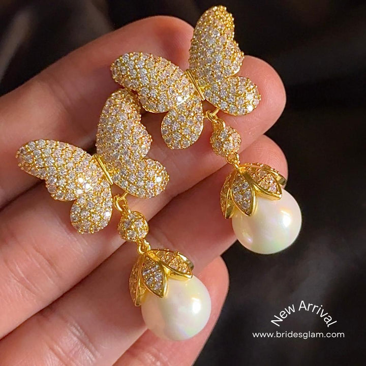 Golden Butterfly Cz Earrings