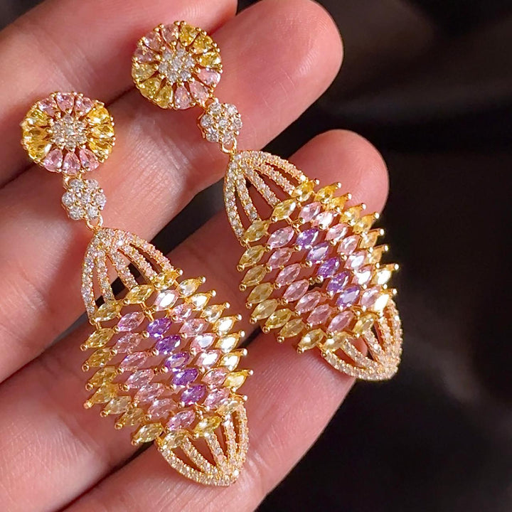 Yellow Cz Long Earrings