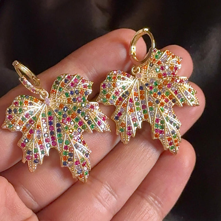 Golden Colorful Leaf Cz Earrings