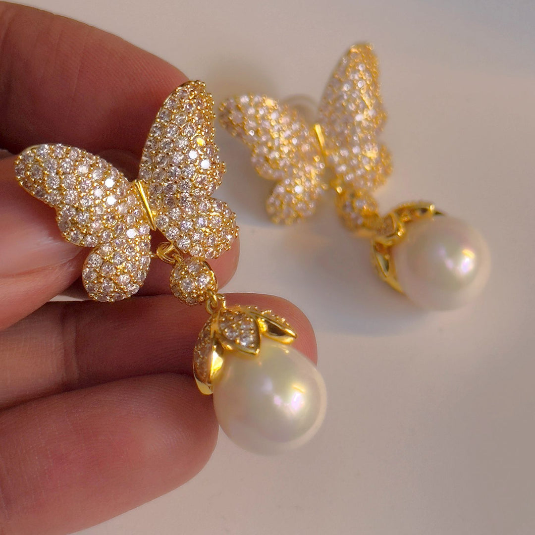 Golden Butterfly Cz Earrings