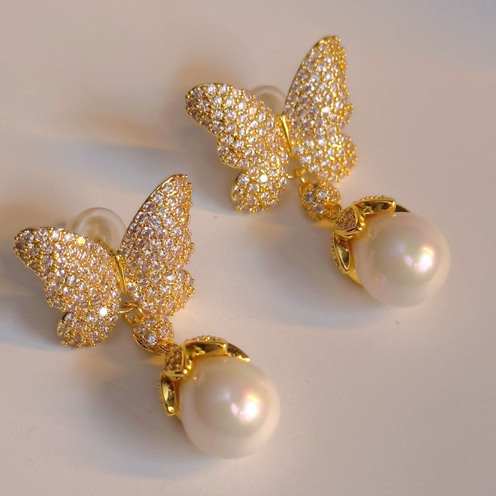 Golden Butterfly Cz Earrings