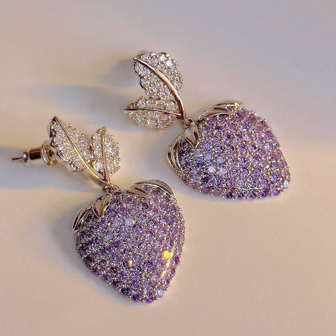 Micropave Purple Strawberry Cz Earring