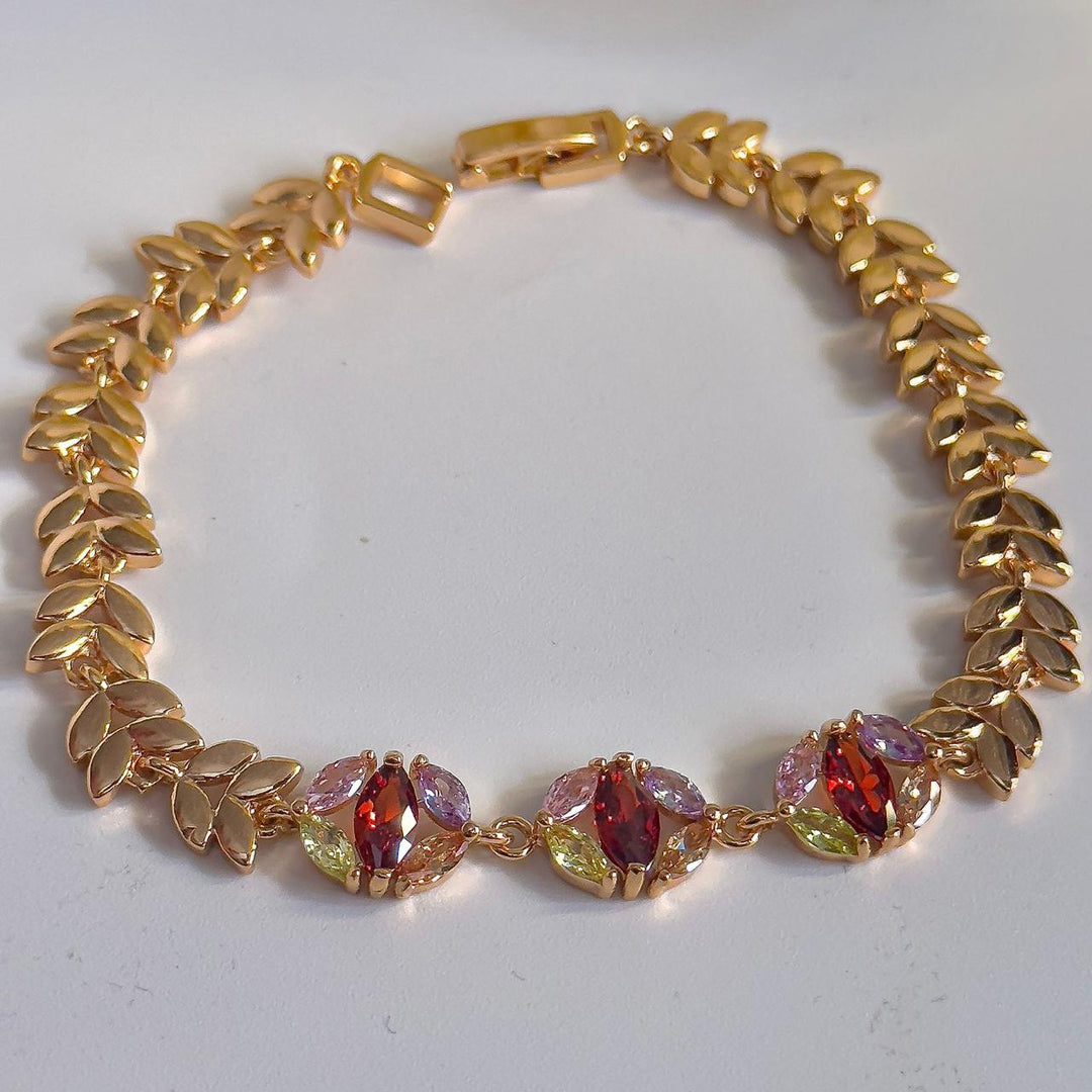 Leaf Style Multi Color Cz Bracelet