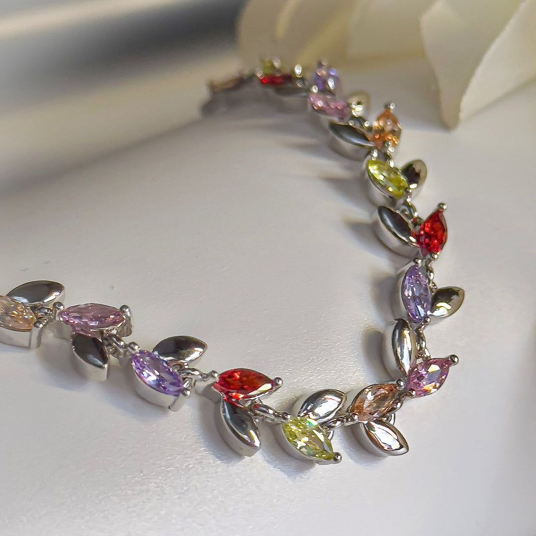 Multicolor Leaf Cz Bracelet