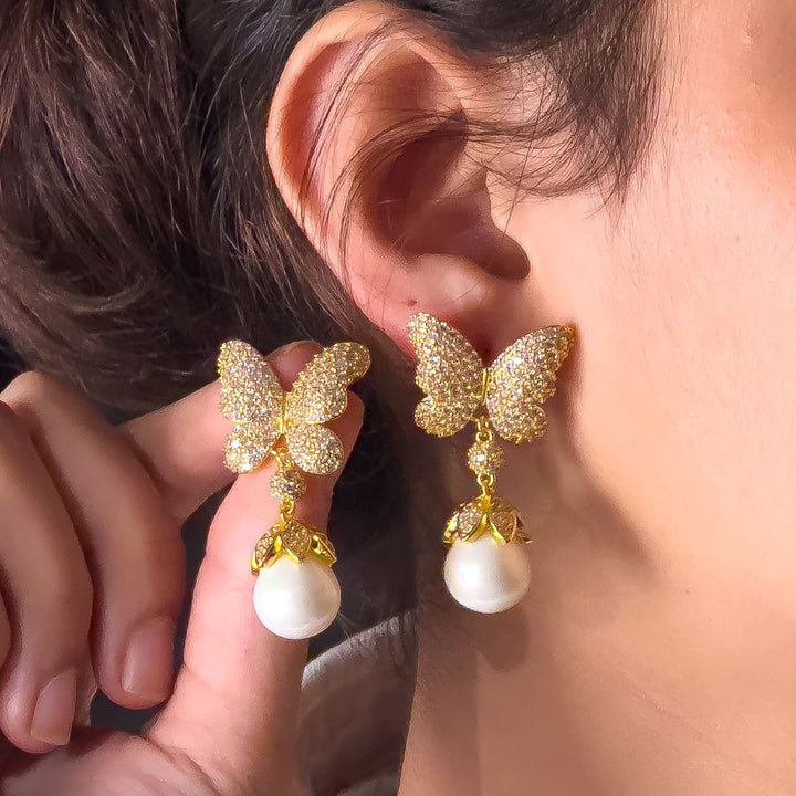 Golden Butterfly Cz Earrings