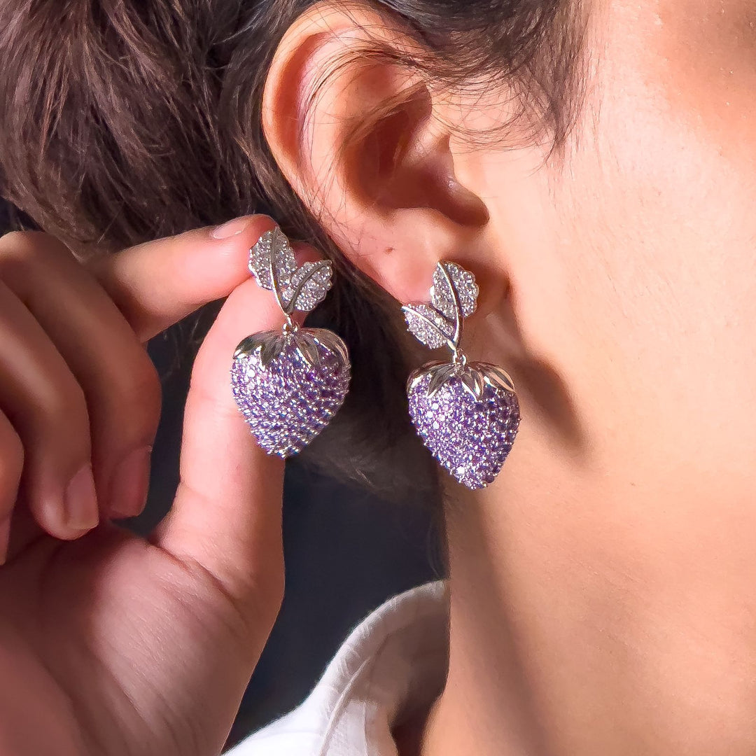 Micropave Purple Strawberry Cz Earring