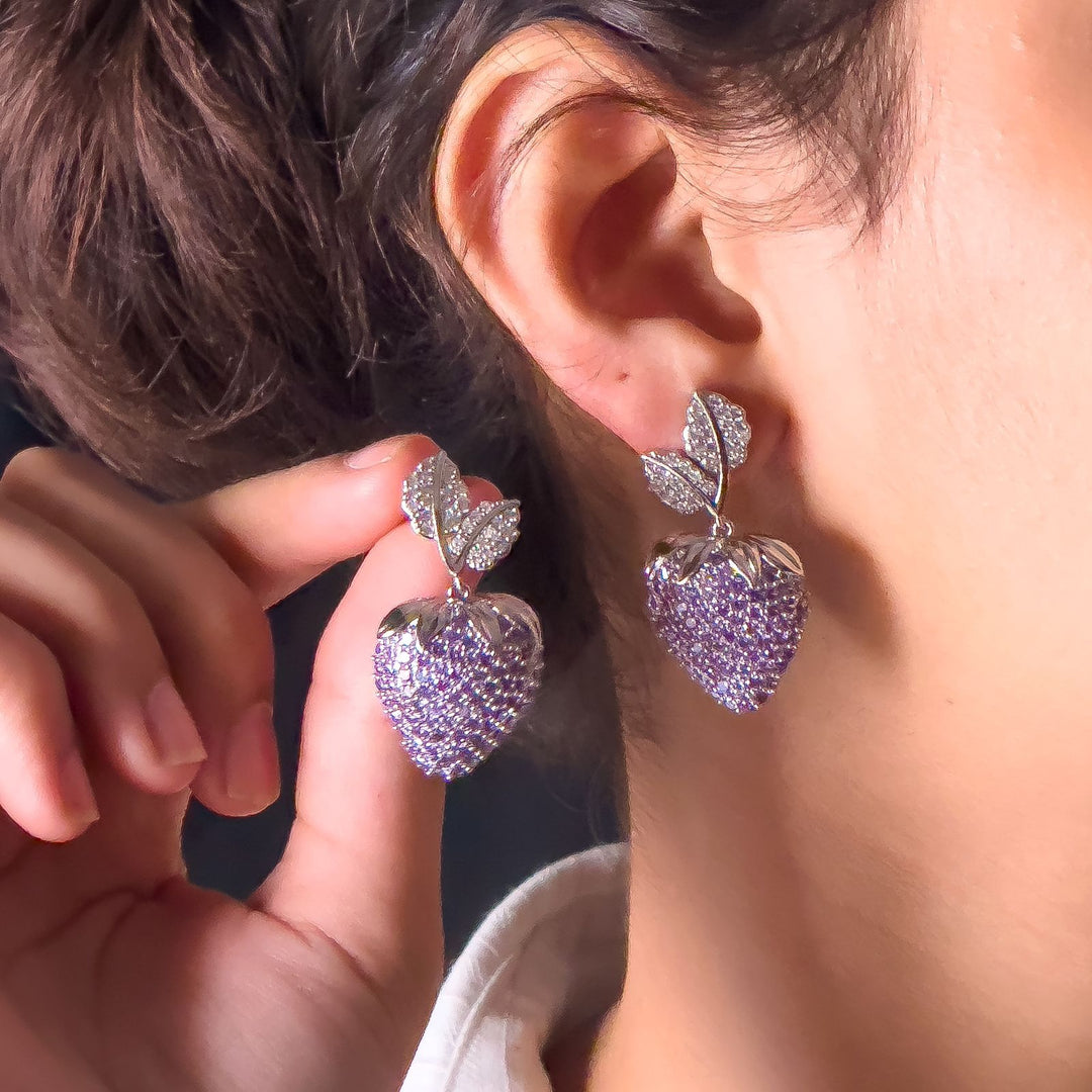 Micropave Purple Strawberry Cz Earring