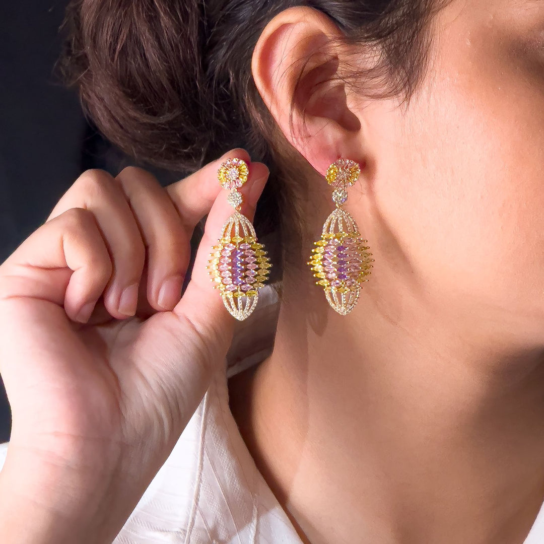 Yellow Cz Long Earrings