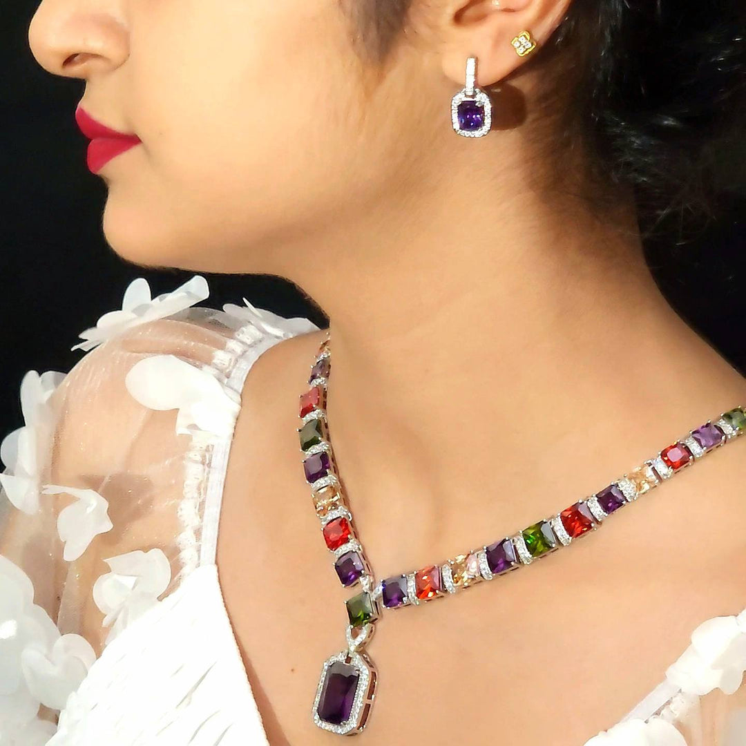 Brides Glam - Pink Zircon Necklace set By Bridesglam. Whatsapp: 03224277666  www.bridesglam.com