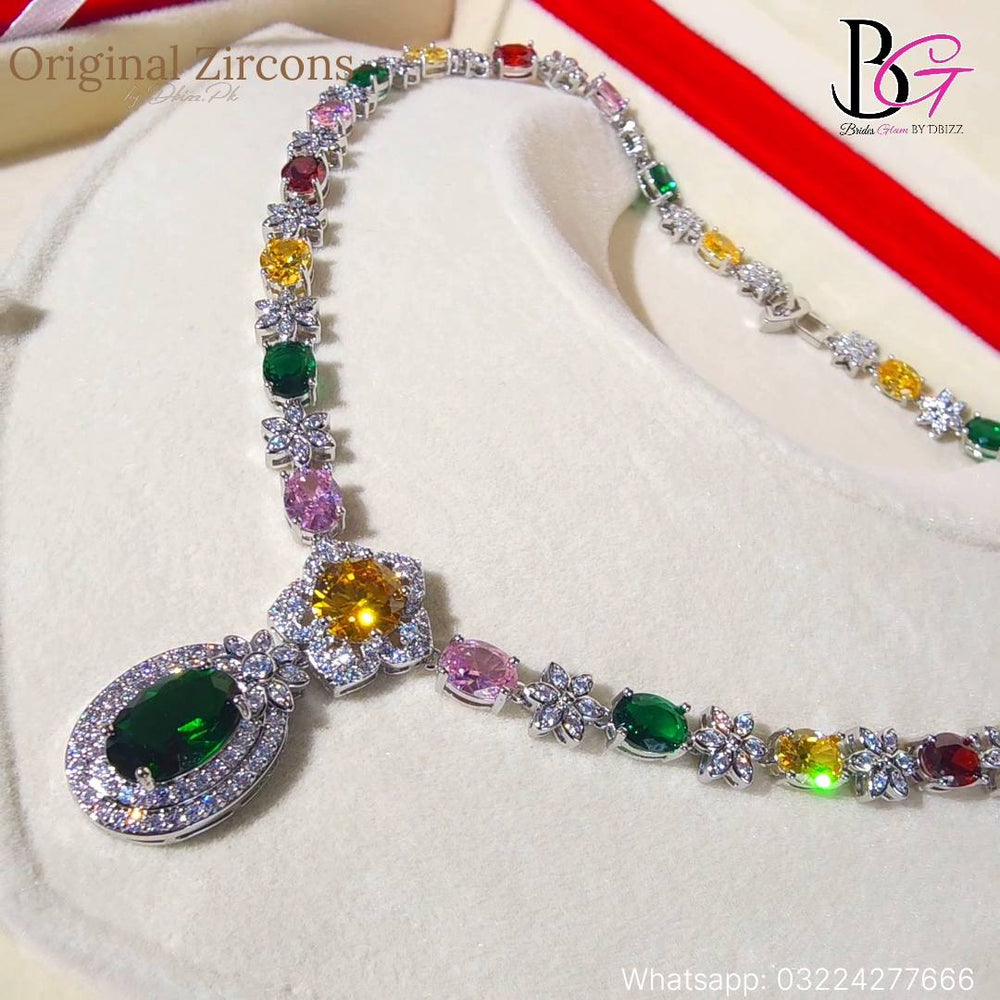 Brides Glam - Pink Zircon Necklace set By Bridesglam. Whatsapp: 03224277666  www.bridesglam.com